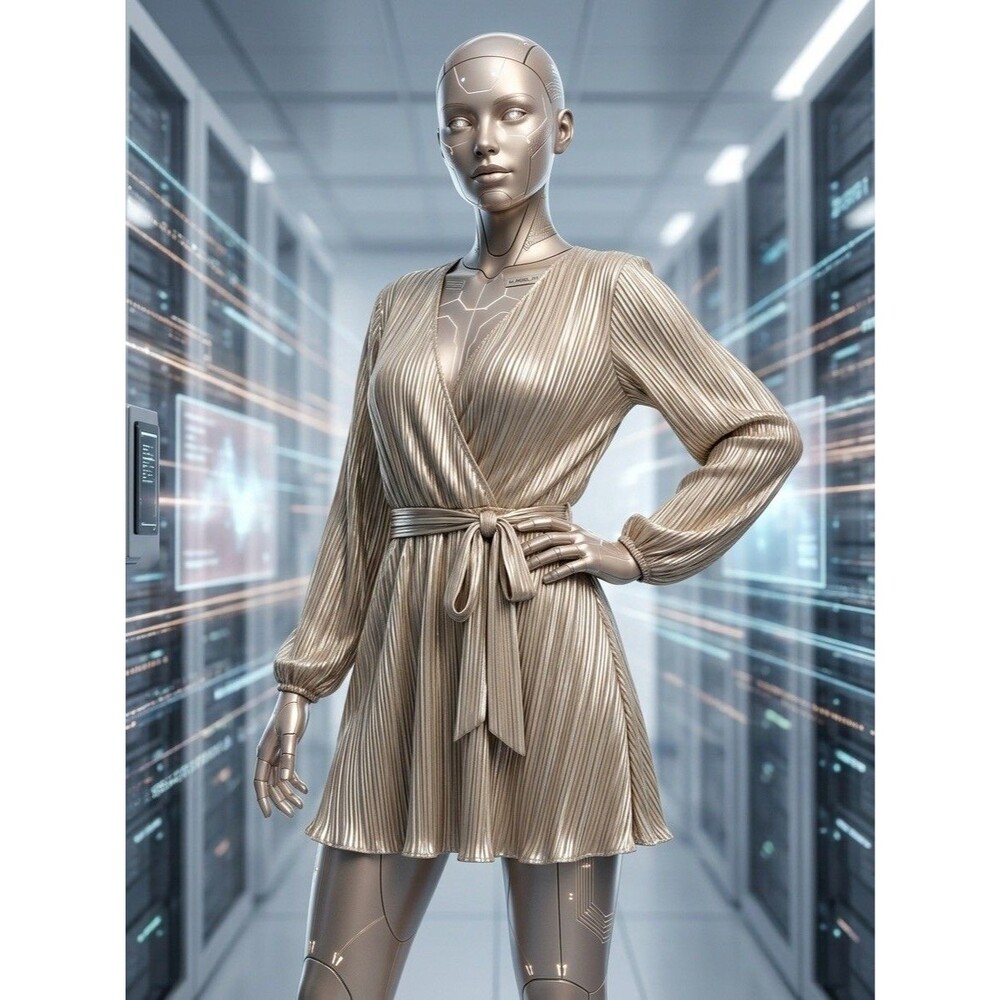 Bardot Bellissa Metallic Plissé Faux Wrap Mini Dress Champagne Balloon Sleeve M